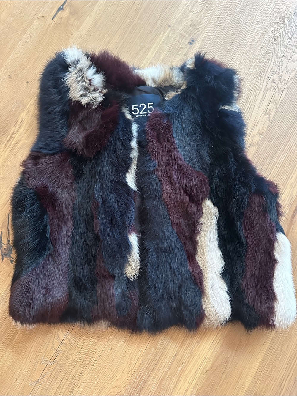 NWT 525 America Girls Multicolor Fur Vest - Burgundy, Black & Cream